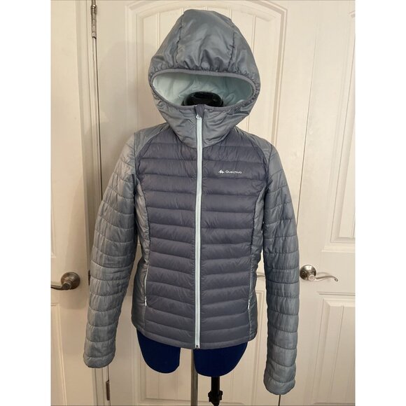 Quechua DECATHLON Women’s Blue DOWN Puffer Jacket Coat Sz S Zip Thin But Warm‎ - Picture 1 of 16